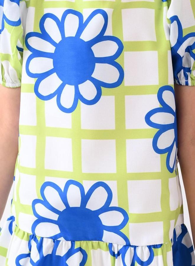 Bonkids Girl's White & Multicolour 100% Cotton Printed Regular Fit Dress - Image 3