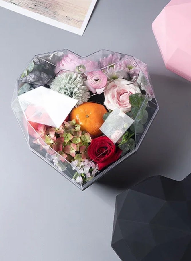 بوكس الماس على شكل قلب بوكس ​​الزهور بوكس ​​الزهور المحفوظة بوكس ​​هدايا زهور الورد - Image 1