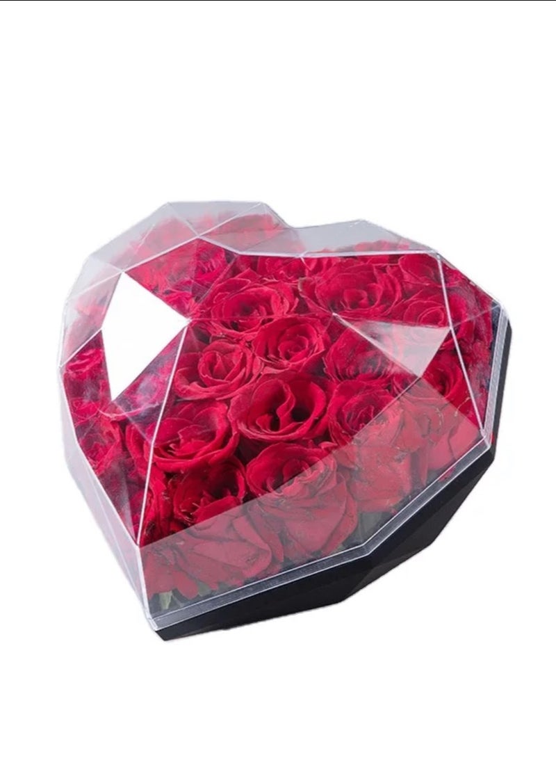 بوكس الماس على شكل قلب بوكس ​​الزهور بوكس ​​الزهور المحفوظة بوكس ​​هدايا زهور الورد - Image 3