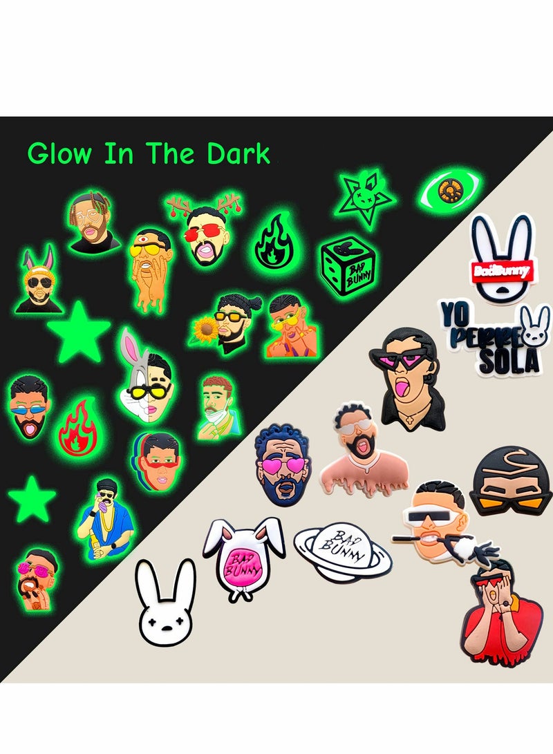 سحر تضئ في الظلام لتصاميم Croc للنعال، 49 قطعة من زينة الأحذية Bad Bunny للأطفال والكبار، هدايا وتذكارات مثالية للحفلات - Image 4