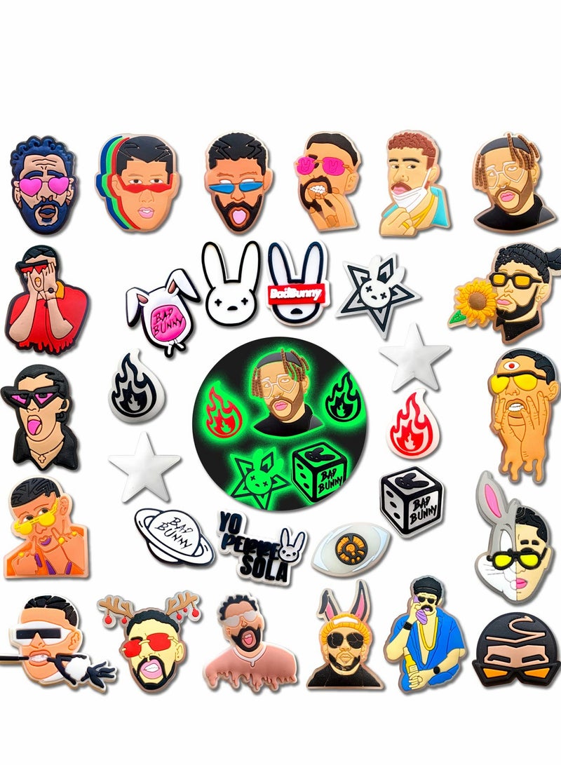 سحر تضئ في الظلام لتصاميم Croc للنعال، 49 قطعة من زينة الأحذية Bad Bunny للأطفال والكبار، هدايا وتذكارات مثالية للحفلات - Image 1