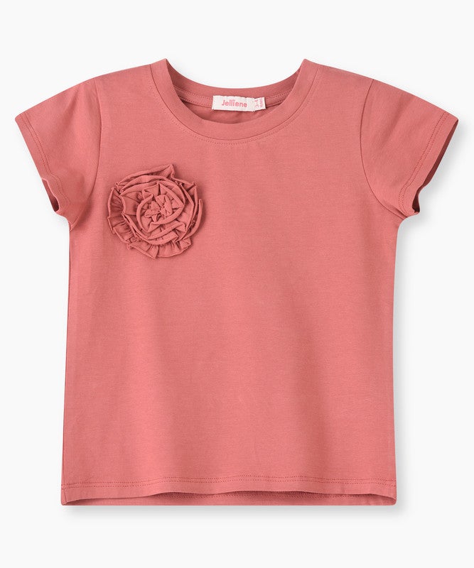 Jelliene DARK PEACH COLOR T-SHIRT WITH CROCHETED FLOWER - Image 1