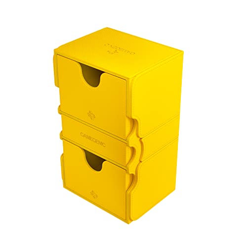 Gamegenic Stronghold 200 XL Convertible Deck Box DoubleSleeved Card Game Protector with Accessories Drawer Nexofyber Surface Holds up to 200 Cards Yellow Color Made - Image 1