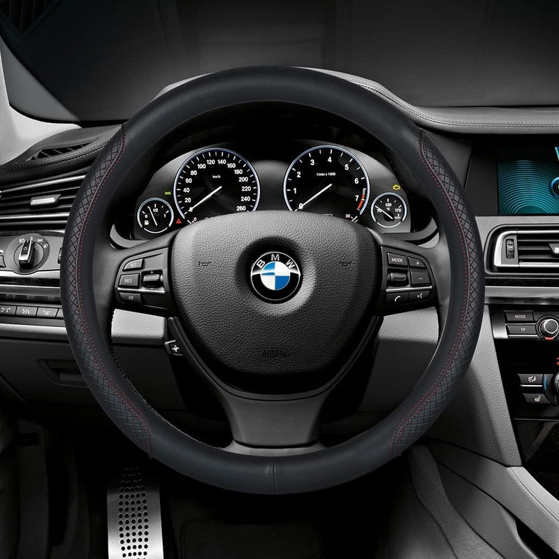 VARGTR Steering Wheel Cover - Microfiber Leather, Classic Embossing, Anti-Slip Breathable, Fit 15 Inch (Black & Red Line) - Image 2