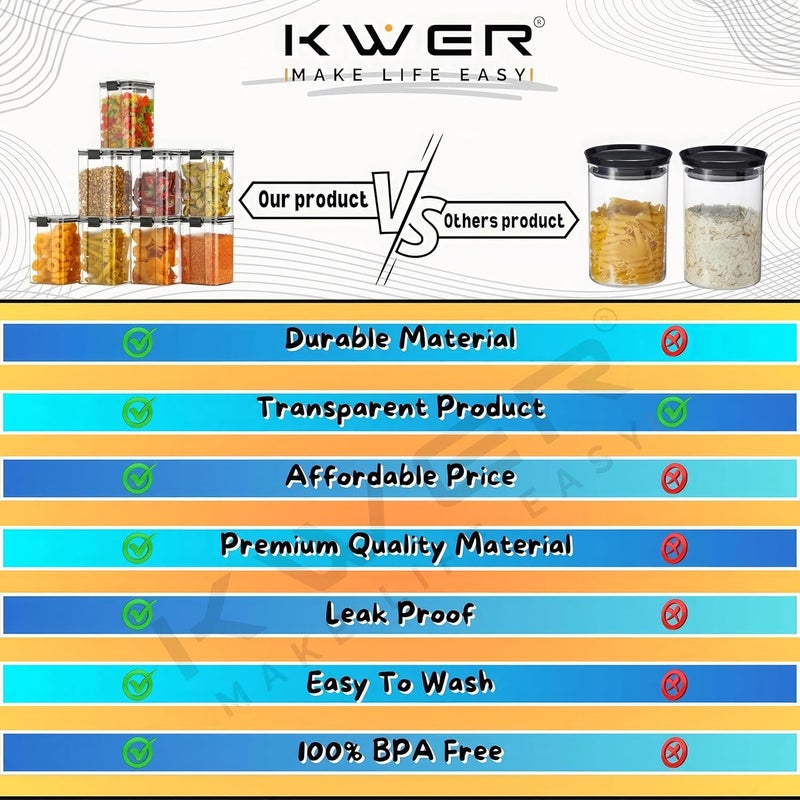 KWER 1200ml Air Tight Container Set For Kitchen Set For Home Kitchen Items Storage Containers Kitchen Storage Containers Set Food Containers Black pack of 4 Plastic - Image 2