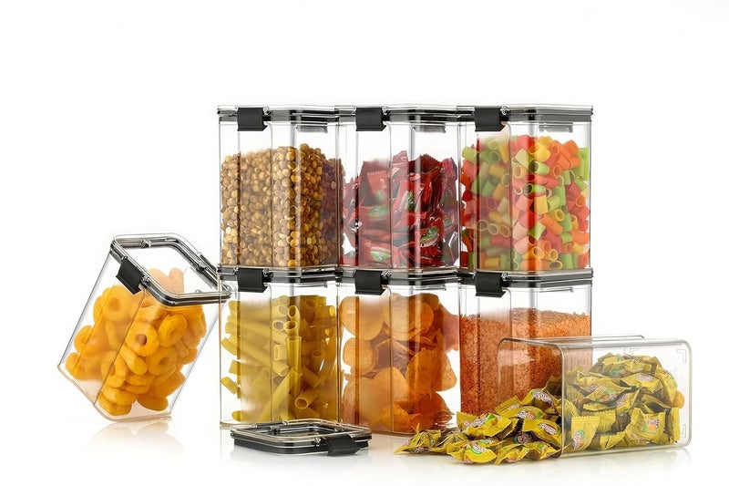 KWER 1200ml Air Tight Container Set For Kitchen Set For Home Kitchen Items Storage Containers Kitchen Storage Containers Set Food Containers Black pack of 4 Plastic - Image 5