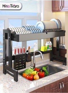MissTiara Dish Rack,64-100 CM Length Adjustable Over The Sink Dish Rack Extra Heavy Duty Adjustable Length and Height Large Dish Drying Stand Drainer with Utensil Holder for Kitchen Countertop Organizer  - Image 1