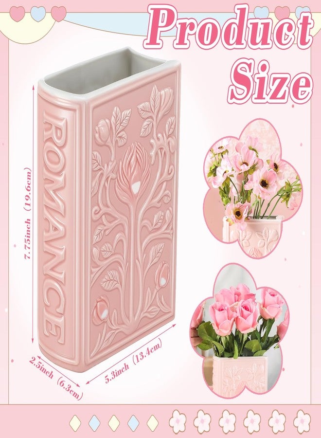 SiliFine مزهريات زخرفية على شكل كتاب من سيليفين، مثالية للزهور، مصنوعة من السيراميك، ديكور منزلي أنيق، لون وردي فاتح، مناسبة لعيد الميلاد، رف كتب، طاولة طعام، أو مكتب، هدية مثالية لمحبي الكتب. - Image 2