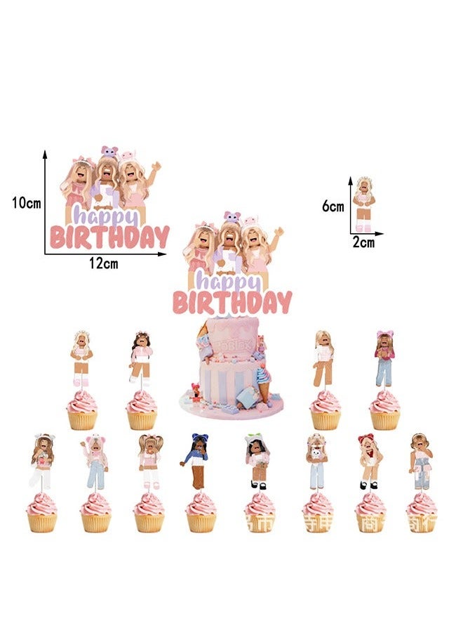 Generic - ROBLOX Theme Cakes Toppers Set, Cartoon character Toppers Birthday Supplies, DIY Wedding Engagement Bachelorette Party Decorations (Pink - Image 1