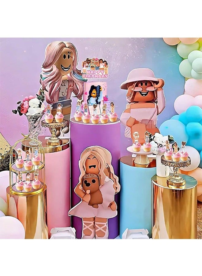 Generic - ROBLOX Theme Cakes Toppers Set, Cartoon character Toppers Birthday Supplies, DIY Wedding Engagement Bachelorette Party Decorations (Pink - Image 1