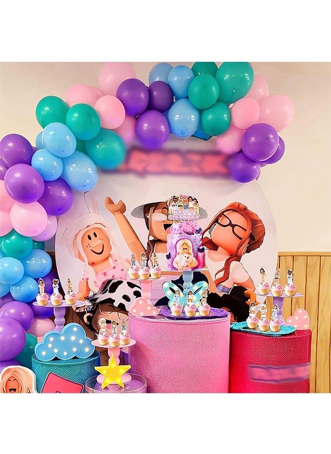 Generic - ROBLOX Theme Cakes Toppers Set, Cartoon character Toppers Birthday Supplies, DIY Wedding Engagement Bachelorette Party Decorations (Pink - Image 1