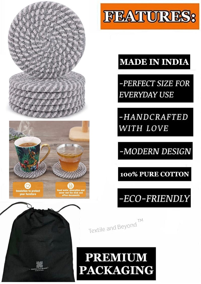 Textile and Beyond Cotton Rope Coaster Set of 6 – Washable, Water-Absorbent, Ideal for Dining Table, Tea, Coffee, Office & Kitchen Decor - Image 5