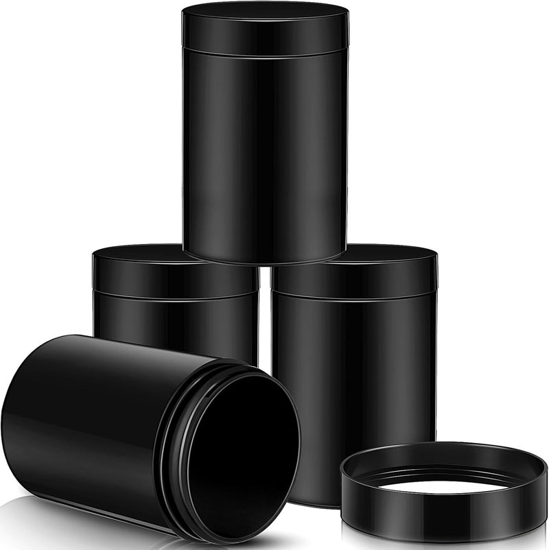 Patelai 4 Pieces Round Wide-mouth Leak Proof Plastic Container Jars with Lids for Travel Storage Makeup Beauty Products Face Creams Oils Salves Ointments DIY Making(12 Ounce,Pure Black) - Image 1