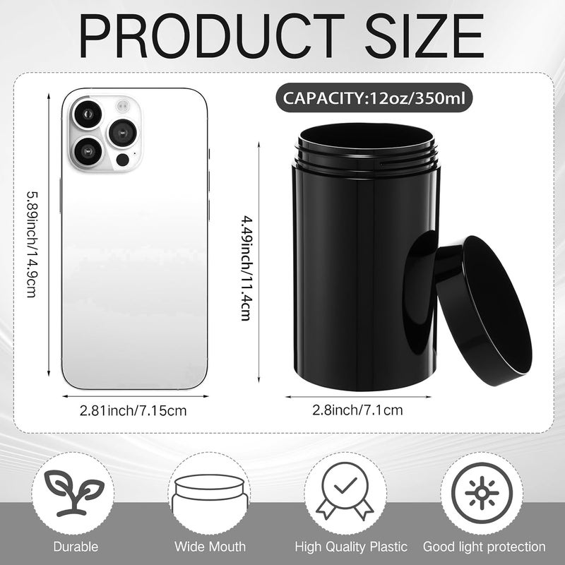 Patelai 4 Pieces Round Wide-mouth Leak Proof Plastic Container Jars with Lids for Travel Storage Makeup Beauty Products Face Creams Oils Salves Ointments DIY Making(12 Ounce,Pure Black) - Image 2