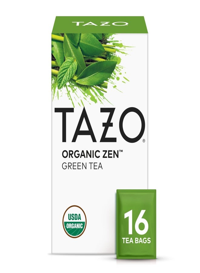 TAZO Organic Zen Green Tea, Caffeinated Tea with Refreshing Lemongrass & Spearmint, 16 Total Bags - Image 1
