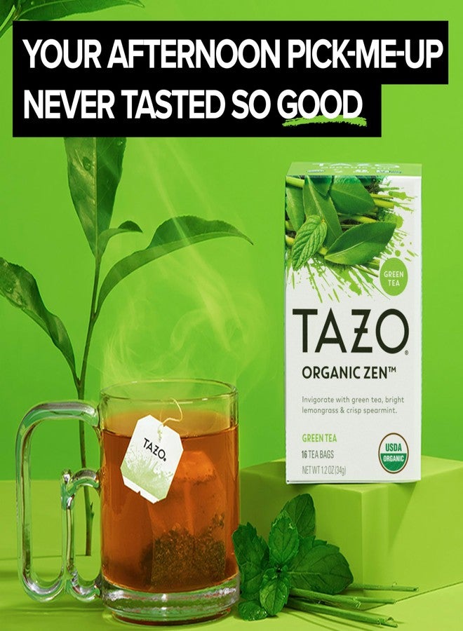TAZO Organic Zen Green Tea, Caffeinated Tea with Refreshing Lemongrass & Spearmint, 16 Total Bags - Image 2