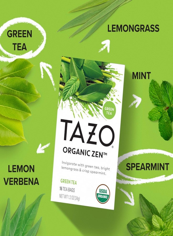 TAZO Organic Zen Green Tea, Caffeinated Tea with Refreshing Lemongrass & Spearmint, 16 Total Bags - Image 3