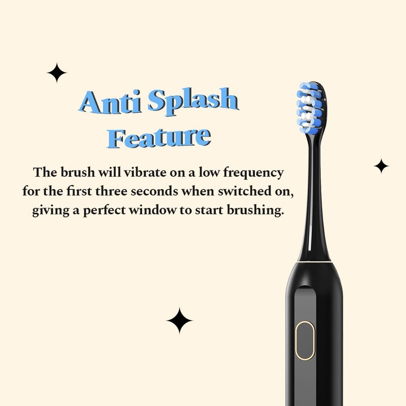 Perfora Rechargeable Smart Sonic Electric Toothbrush For Men & Women | Electric Brush With 4 Modes & 60 Day Battery Life | IPX7 Waterproof Sonic Tooth brush with 4 Brush Heads & Travel Case - Black - Image 4