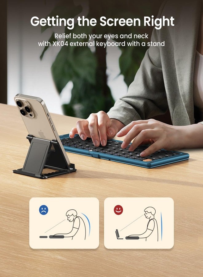ProtoArc Foldable Compact Keyboard, XK04 Portable Bluetooth Keyboard with PU Leather Cover, Pocket-Sized Wireless Travel Keyboard for iPad, iPhone, Smartphone, Tablet and Laptop - Blue - Image 5