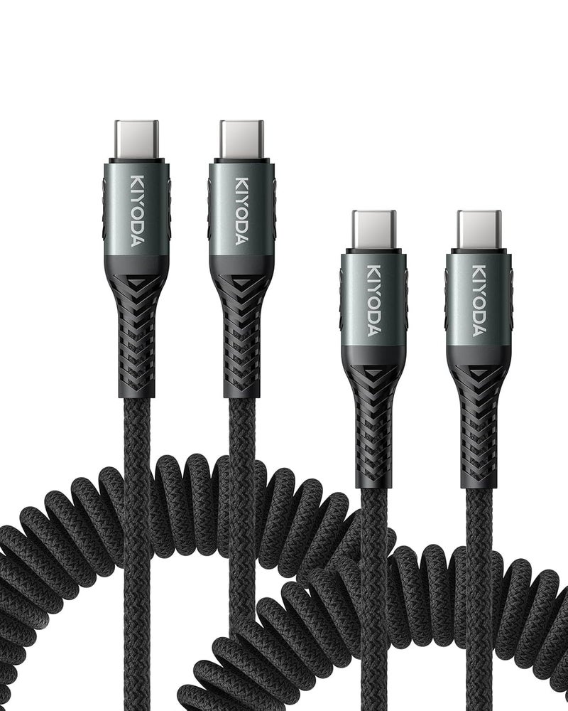 KIYODA USB C to USB C Cable Coiled 3FT 2Pack, Braided Type C Charger for Car 66W Fast Charging Cord Compatible with iPhone 17 16 15, iPad, Samsung Galaxy, Google Pixel, Moto, LG, TCL Phones - Image 1