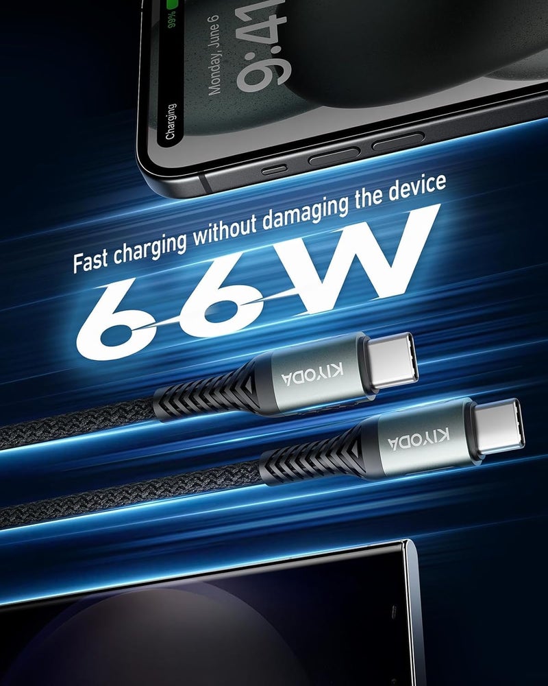 KIYODA USB C to USB C Cable Coiled 3FT 2Pack, Braided Type C Charger for Car 66W Fast Charging Cord Compatible with iPhone 17 16 15, iPad, Samsung Galaxy, Google Pixel, Moto, LG, TCL Phones - Image 3