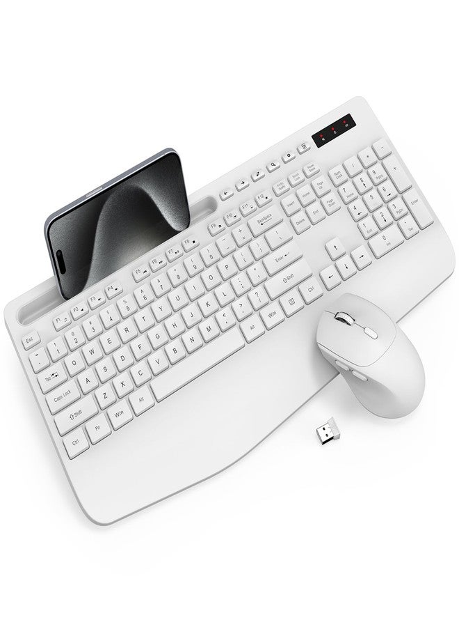 Trueque Wireless Keyboard and Mouse Combo - Full-Sized Ergonomic Keyboard with Wrist Rest, Phone Holder, Sleep Mode, Silent 2.4GHz Cordless Keyboard Mouse Set for PC, Laptop - Trueque (Pure White, 1 Pack) - Image 1