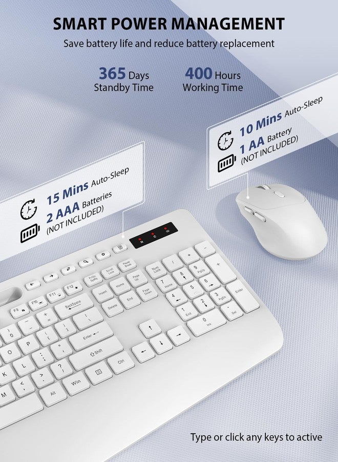 Trueque Wireless Keyboard and Mouse Combo - Full-Sized Ergonomic Keyboard with Wrist Rest, Phone Holder, Sleep Mode, Silent 2.4GHz Cordless Keyboard Mouse Set for PC, Laptop - Trueque (Pure White, 1 Pack) - Image 5