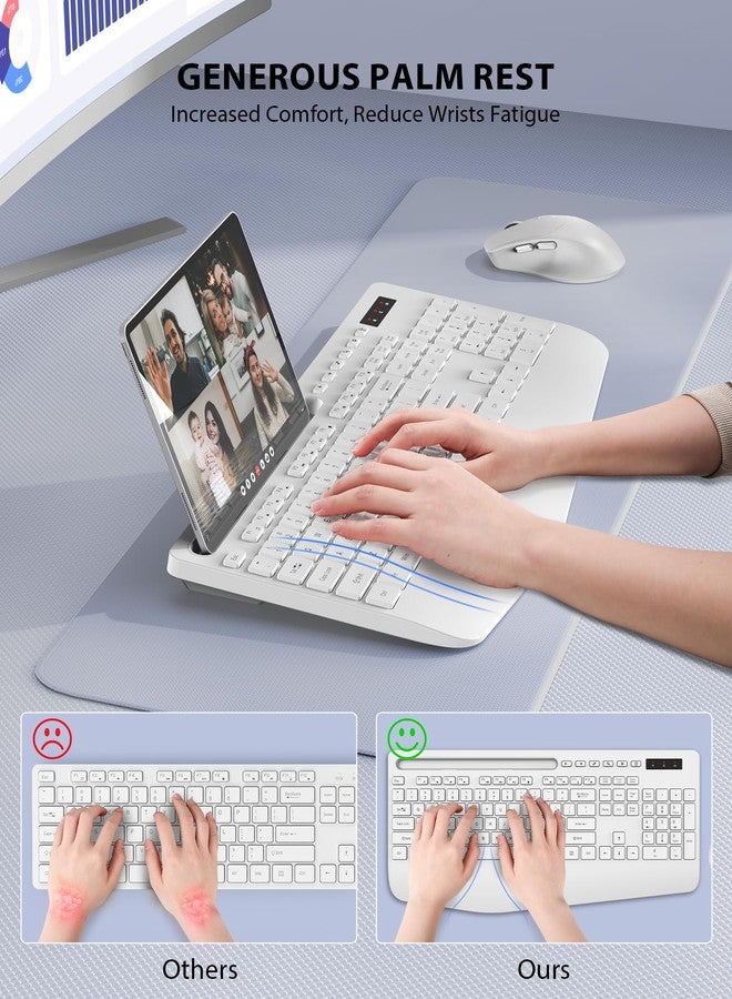 Trueque Wireless Keyboard and Mouse Combo - Full-Sized Ergonomic Keyboard with Wrist Rest, Phone Holder, Sleep Mode, Silent 2.4GHz Cordless Keyboard Mouse Set for PC, Laptop - Trueque (Pure White, 1 Pack) - Image 3