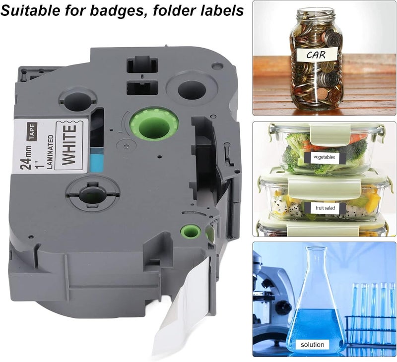 Label Maker Tape 24mm Wide 8M Black on White, Compatible Replacement for TZe 651, Even Inking Smart Sensing Label Refills for PT E100 D210 E300 D450 P700 18RZ (PE Bag of 1) - Image 5