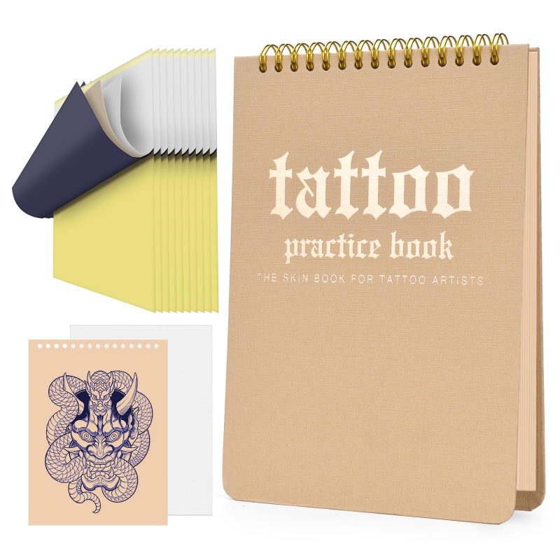 BAMTTOO Blank Tattoo Practice Skin Book and Transfer Paper Kit 10pcs Double Sides Fake Skin 10pcs Tattoo Stencil Paper for Beginners Artists - Image 1
