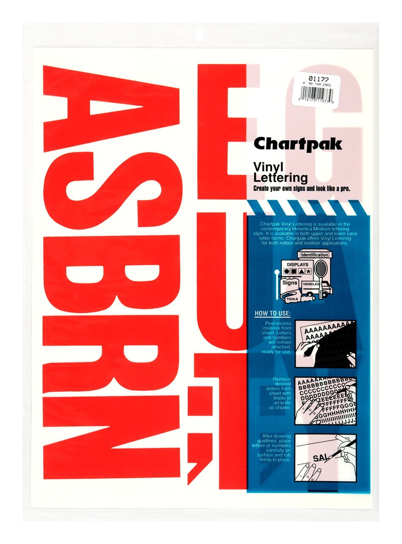 Chartpak SelfAdhesive Vinyl Capital Letters 4 Inches High Red 58 per Pack 01177