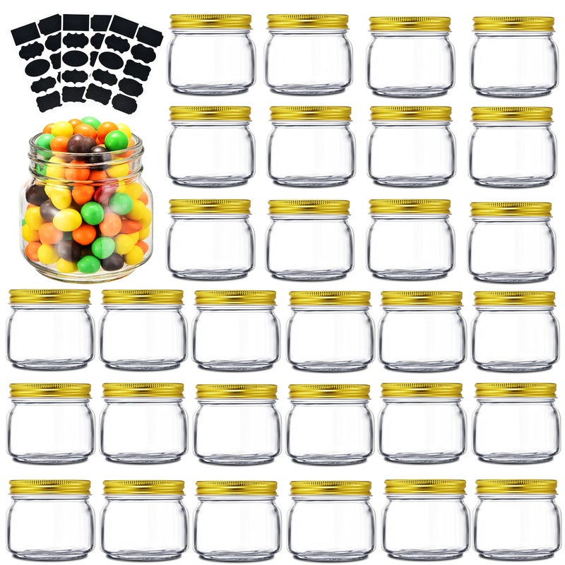 Rainforce Mason Jars 8 oz 30 Pack Small Mason Jars With Gold Lids 14 Quart Canning Jars Storage Pickling Jars For Jelly Jam Honey Pickles  Spice Glass Jars  With 30 Chalkboard Labels