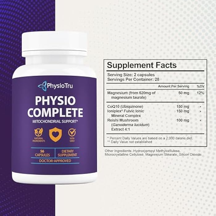PhysioTru Physio Complete CoQ10 Supplement - Superior Nutrient Absorption, Antioxidant & Energy Support - Coenzyme Q10 Ubiquinone with Fulvic Acid, Magnesium Taurate & Reishi Extract - 1 Pack - Image 2