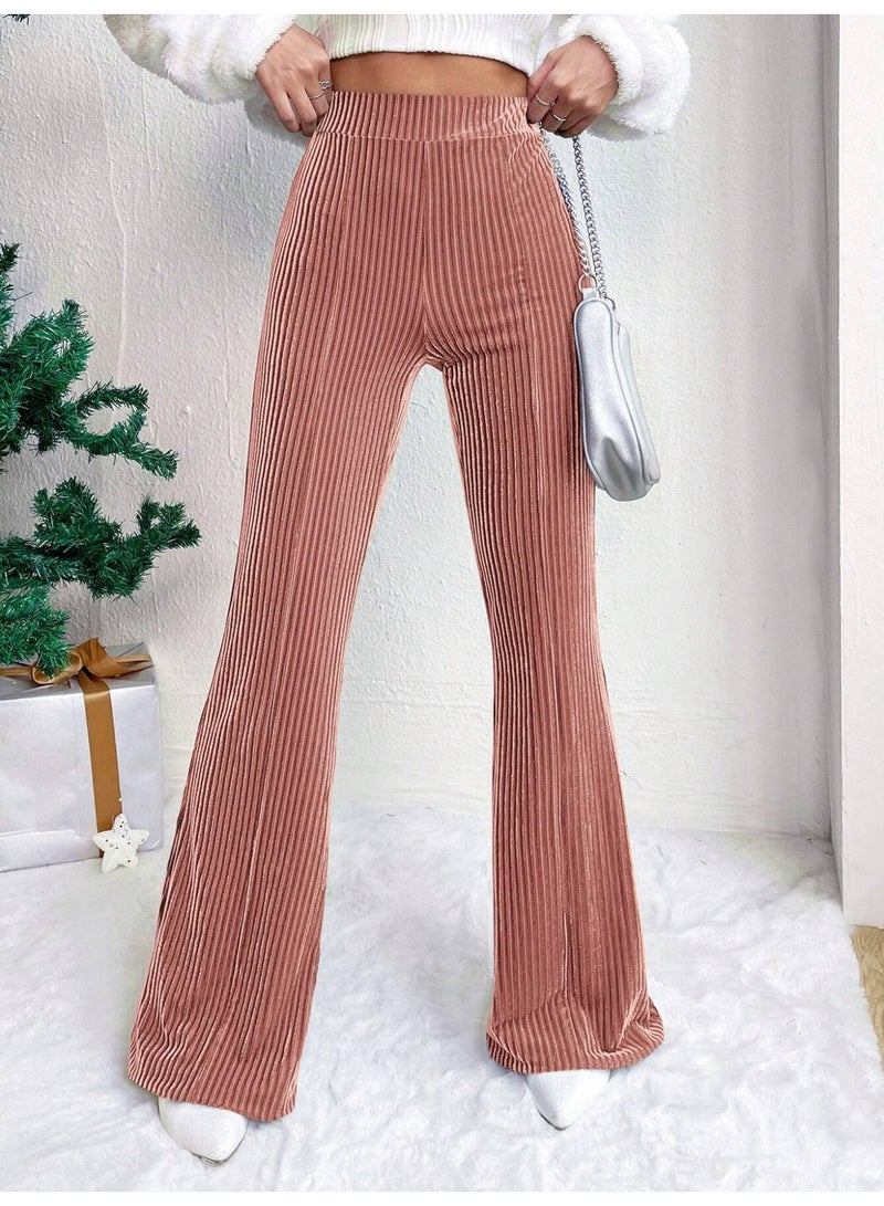 general Women's Solid Color High Waist Slim Small Bell Bottoms Corduroy Casual Pants - Image 1