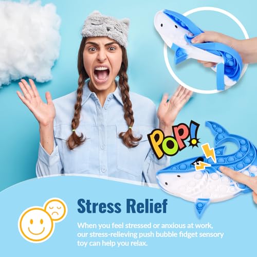 NiToy Shark Pop Fidget Toy for Kids Adults 874x787 Large Silicone Sensory Bubble Toy for Stress Relief Focus TieDye Blue Push Popper for ADHD Autism Anxiety Reusable Washable Press Toy - Image 5