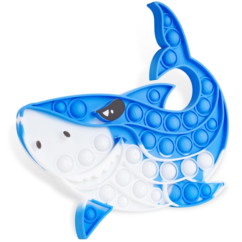 NiToy Shark Pop Fidget Toy for Kids Adults 874x787 Large Silicone Sensory Bubble Toy for Stress Relief Focus TieDye Blue Push Popper for ADHD Autism Anxiety Reusable Washable Press Toy - Image 3