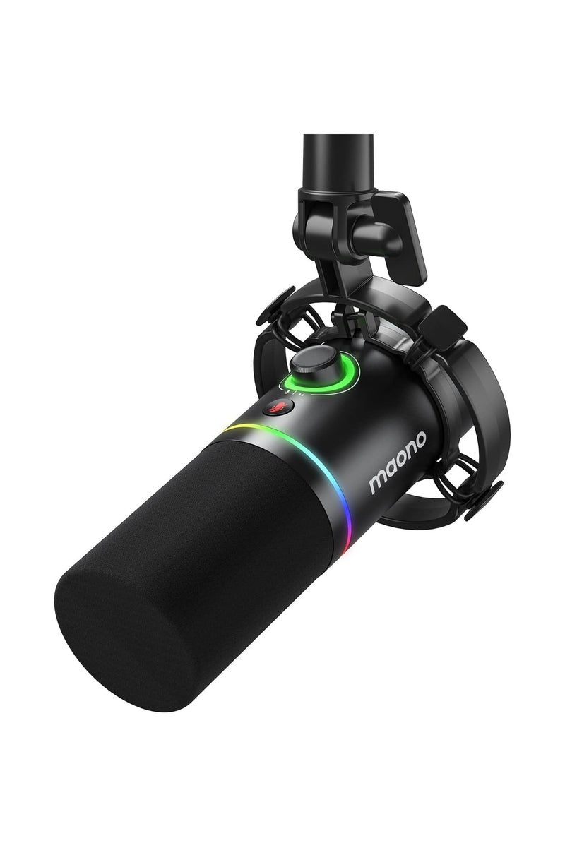 ماونو ميكروفون MAONO PD200X الديناميكي بمدخل USB/XLR للبودكاست والبث والألعاب وتسجيل الصوت – ميكروفون كاريويد مع إضاءة RGB، تحكم في الكسب، زر كتم ومراقبة عبر السماعة – أسود - Image 1