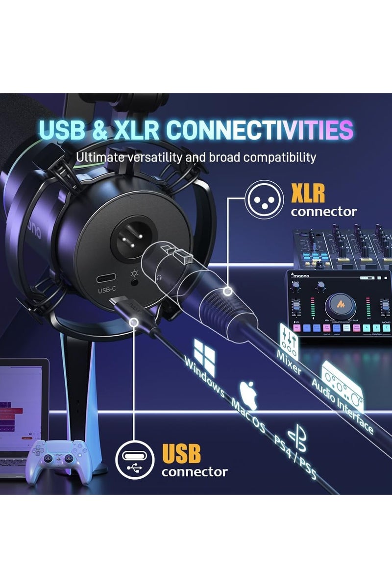 ماونو ميكروفون MAONO PD200X الديناميكي بمدخل USB/XLR للبودكاست والبث والألعاب وتسجيل الصوت – ميكروفون كاريويد مع إضاءة RGB، تحكم في الكسب، زر كتم ومراقبة عبر السماعة – أسود - Image 4