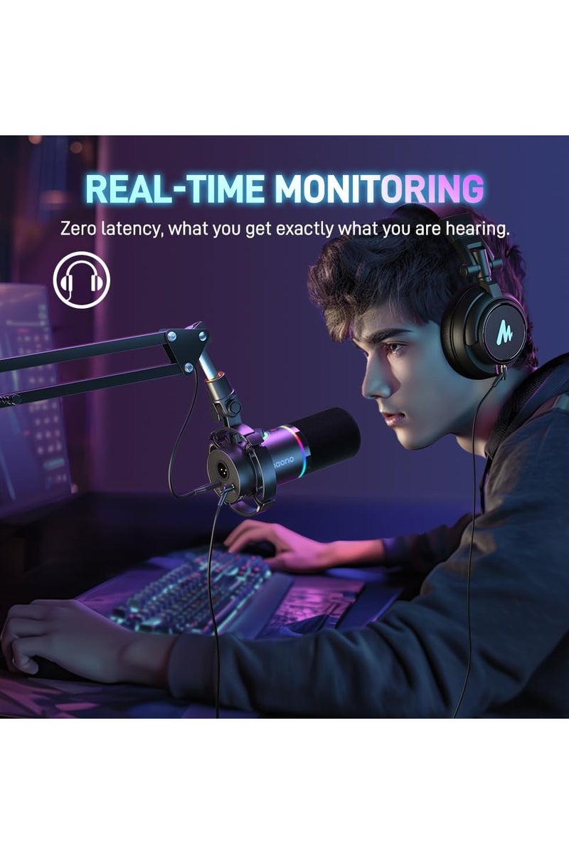 ماونو ميكروفون MAONO PD200X الديناميكي بمدخل USB/XLR للبودكاست والبث والألعاب وتسجيل الصوت – ميكروفون كاريويد مع إضاءة RGB، تحكم في الكسب، زر كتم ومراقبة عبر السماعة – أسود - Image 3