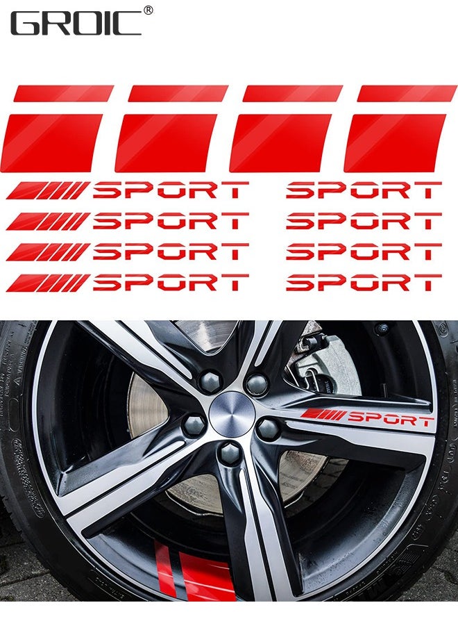 GROIC 12 Pcs Wheel Rim Decal Stripes Set Sport Emblem Reflective Stickers, Wheels Tire Rim Safety Decoration Accessories, Automobile Decoration  - Image 1