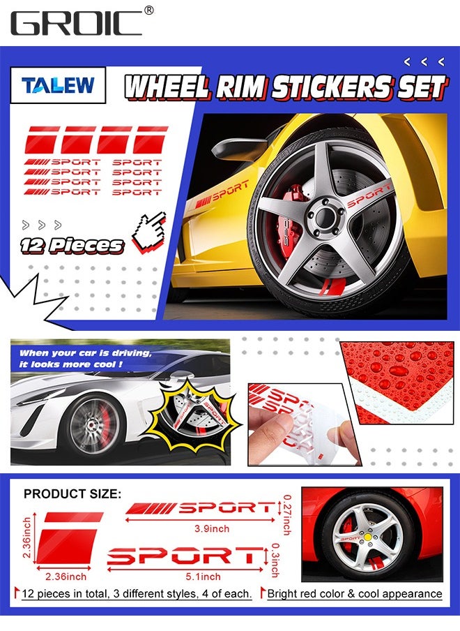 GROIC 12 Pcs Wheel Rim Decal Stripes Set Sport Emblem Reflective Stickers, Wheels Tire Rim Safety Decoration Accessories, Automobile Decoration  - Image 3