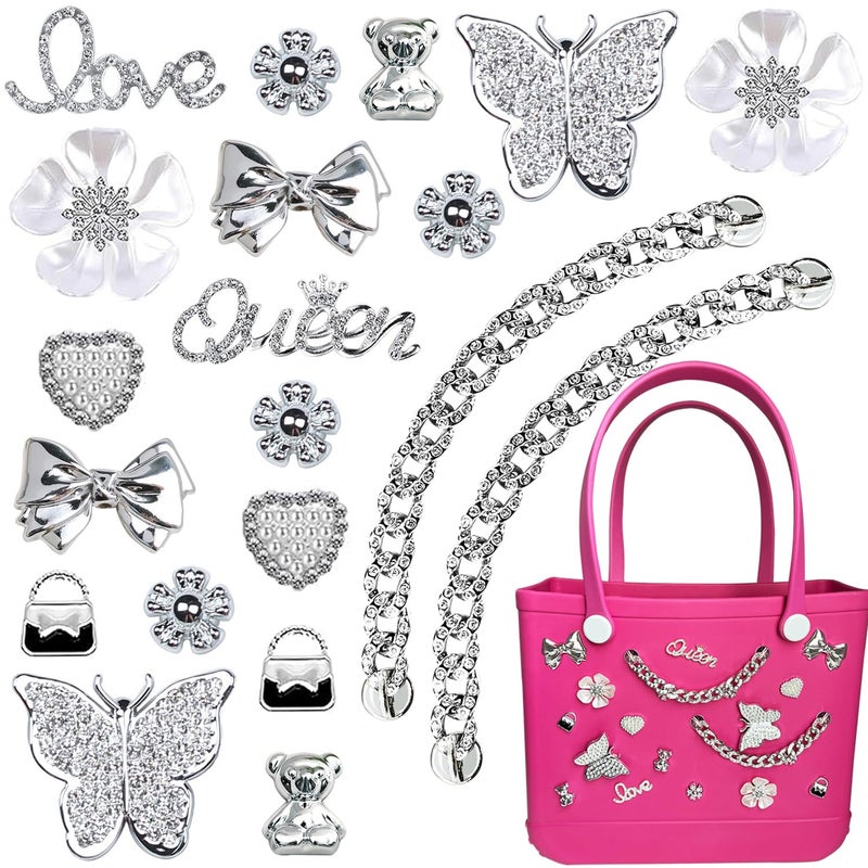 Everfunny Charms for Bogg BagPearlsButterfly Flowers and Chain for Bogg Bag Accessories Charms20 pcs