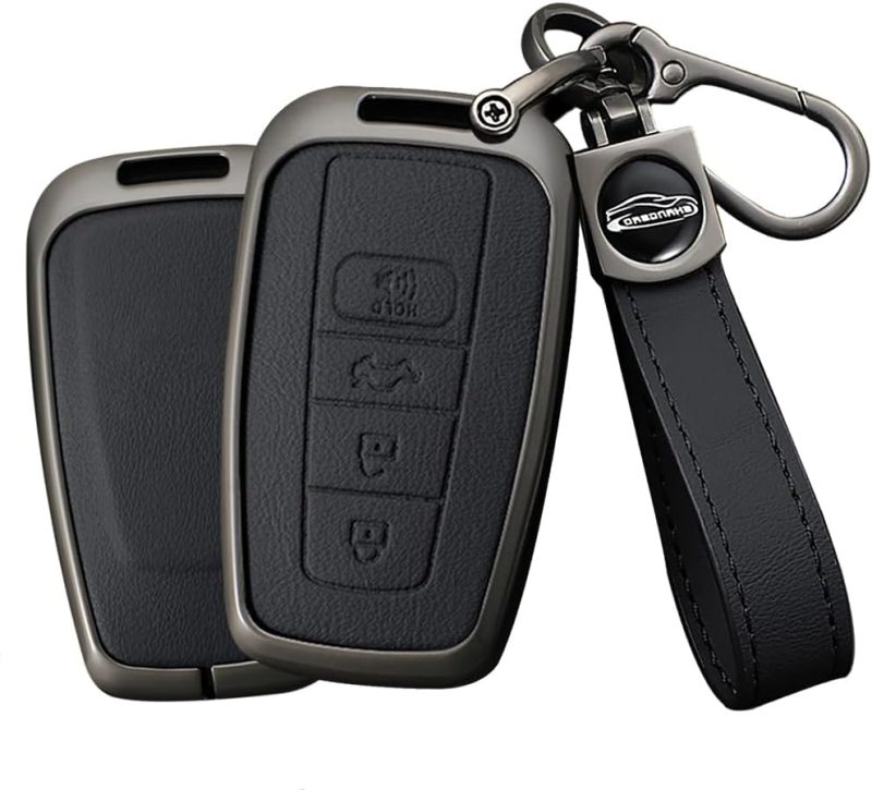 Car Key Cover: Zinc Alloy Leather Black - 360° Full Protection Signal Unblocked Key Case for 2017-2024 Toyota Camry, RAV4, Highlander & More Models - Image 2
