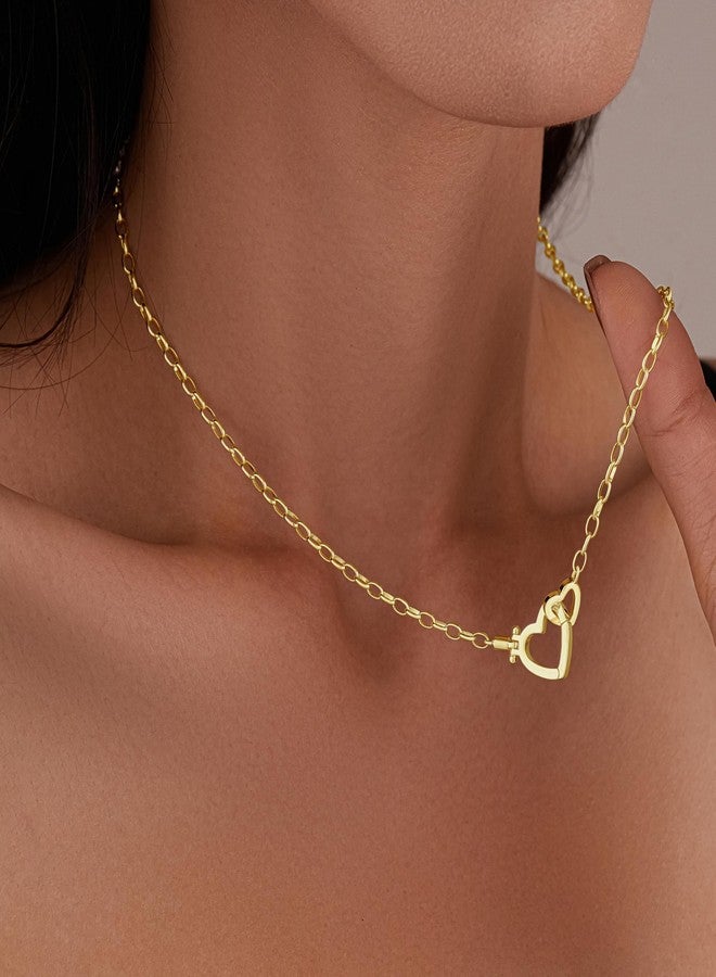 Poxtex Cute Dainty Double Heart Necklace for Women,14k Gold Plated Layered Small Love Open Heart Link Chain Necklace,Stacked Tiny Paperclip Pendant Choker Jewelry Set Gifts - Image 4