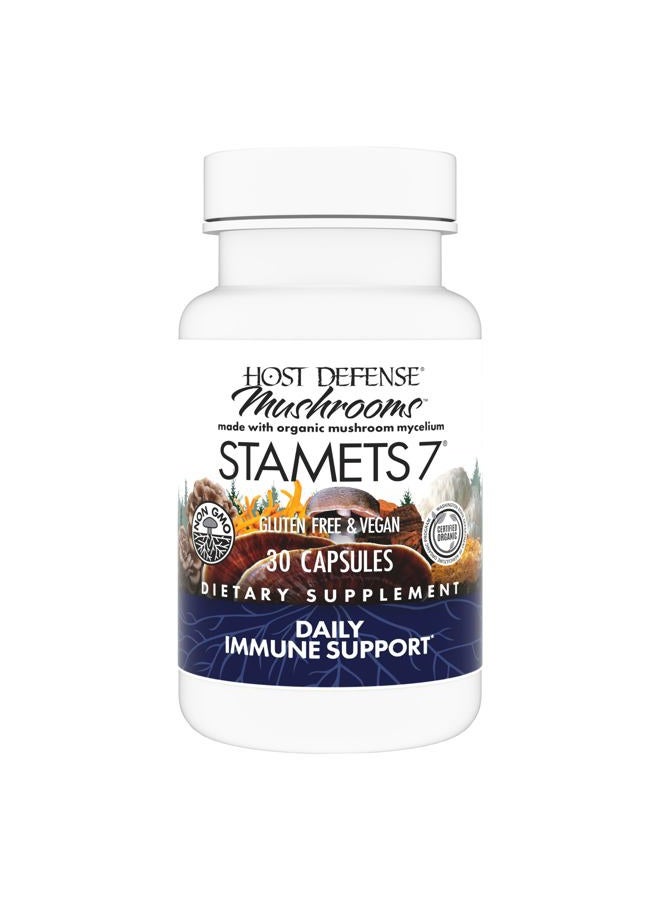 Host Defense Stamets 7-7 Species Blend - Mushroom Supplement for Immune Support - Includes Royal Sun Blazei, Cordyceps, Reishi, Maitake, Lion's Mane, Chaga & Mesima - 30 Capsules (15 Servings)* - Image 1