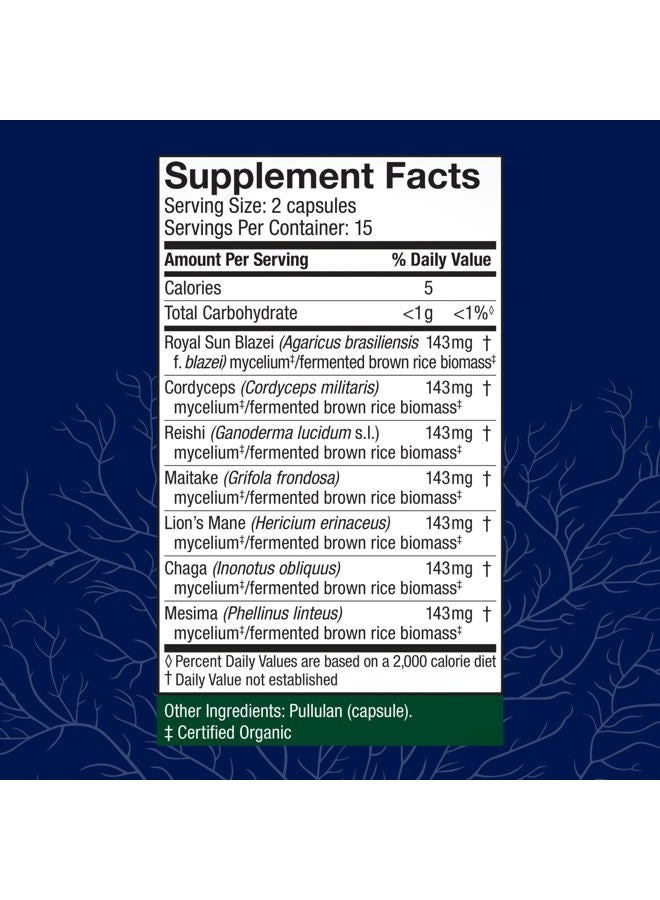 Host Defense Stamets 7-7 Species Blend - Mushroom Supplement for Immune Support - Includes Royal Sun Blazei, Cordyceps, Reishi, Maitake, Lion's Mane, Chaga & Mesima - 30 Capsules (15 Servings)* - Image 2