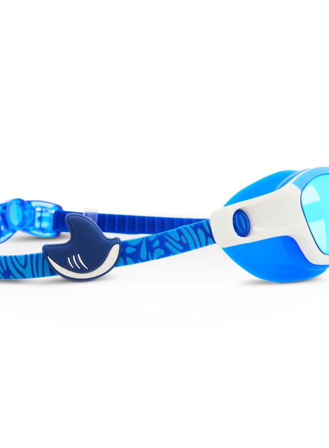 Bling2O Shark Boy Kids' Swim Goggles  Oceanic Blue, Uv Protection, Anti-Fog, 100% Silicone, Ages 6+, Includes Hard Case & Adjustable Nose Pieces - Image 2
