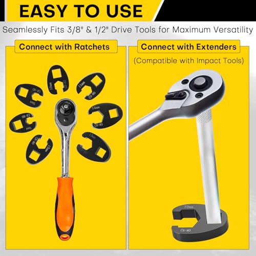 Acymner Crowfoot Flare Nut Wrench Set | 15PCS Metric Crows Foot Wrench Kit for 3/8in and 1/2in Drive Ratchet 8mm to 24mm - Image 5
