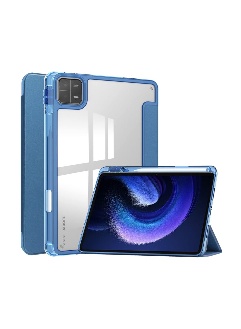 SYOSI Case with Pen Holder for Xiaomi Pad 6 / Pad 6 Pro,  Transparent Hard Shell Back Trifold Smart Cover Protective Slim Case for Xiaomi Mi Pad 6 /Pad 6 Pro 11” 2023 Release (Blue) - Image 1