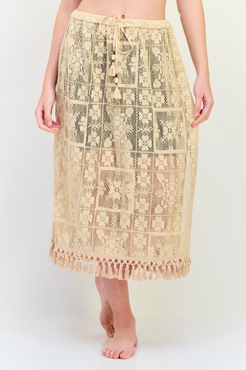 Aerie Women Eyelet Cover Up Skirt, Beige  - Image 1